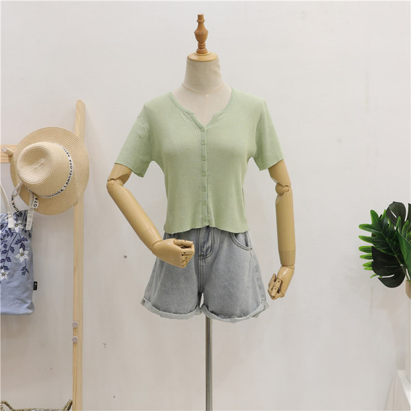 Naiste lühikeste varrukate ja V-kaelusega kardigan