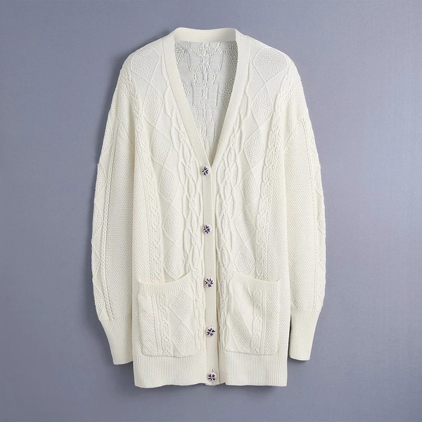 Γυναικεία ζακέτα με τσέπες και κουμπιά - μεσαίου μήκους