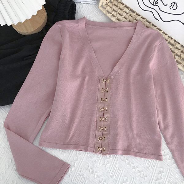 Vesta de dama cu decolteu spitz si maneci lungi