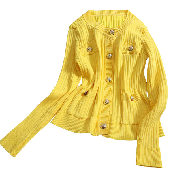 Casual γυναικεία ζακέτα με στρογγυλή λαιμόκοψη και στρογγυλά κουμπιά