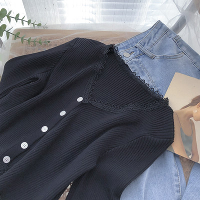 Naiste nööpide ja pitsiga kardigan