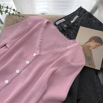 Naiste nööpide ja pitsiga kardigan