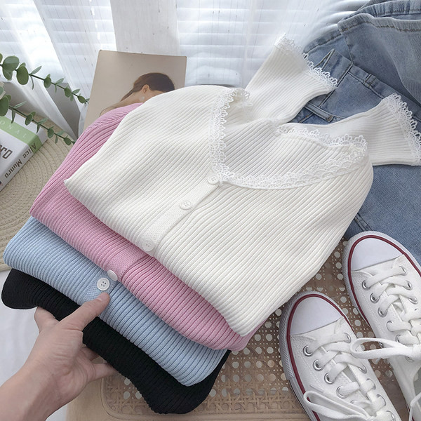 Naiste nööpide ja pitsiga kardigan