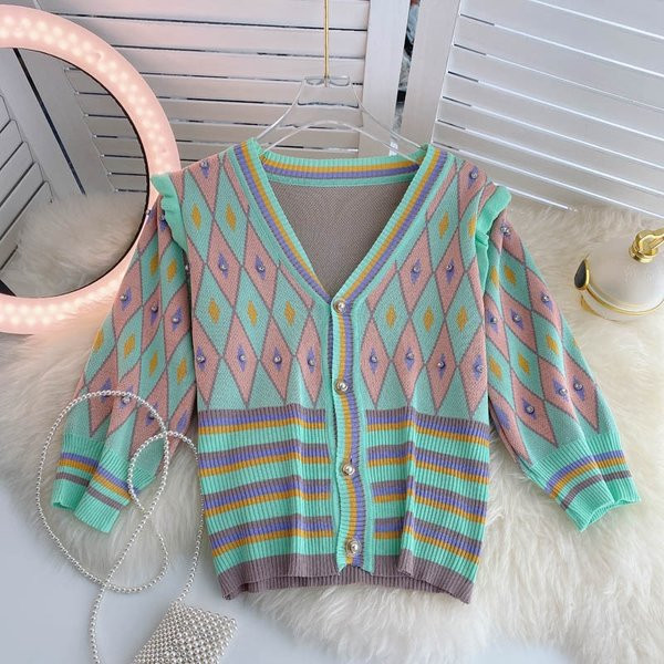 Kardigan s uzorkom u boji i 3/4 rukavima