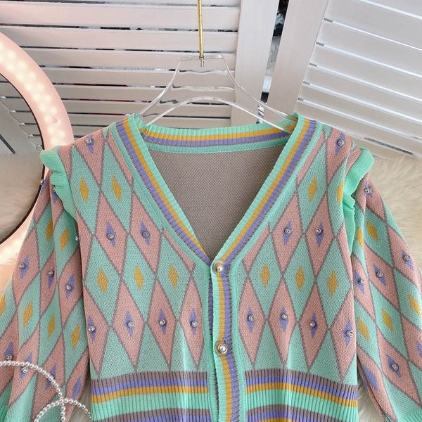 Kardigan s uzorkom u boji i 3/4 rukavima