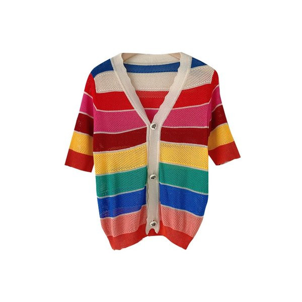 Naiste värviline vest spits-kaelusega ja lühikeste varrukatega