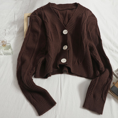 Νέο μοντέλο κοντή μονόχρωμη ζακέτα με στρογγυλά κουμπιά