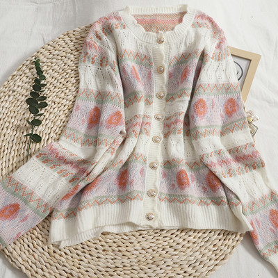 Μοντέρνα γυναικεία ζακέτα  με στρογγυλή λαιμόκοψη και μακριά μανίκια - τρία χρώματα