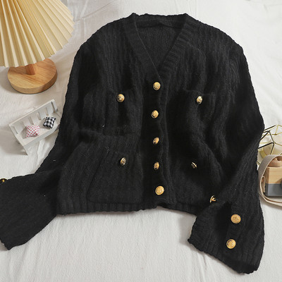 Casual γυναικεία πλεκτή ζακέτα με spitz λαιμόκοψη