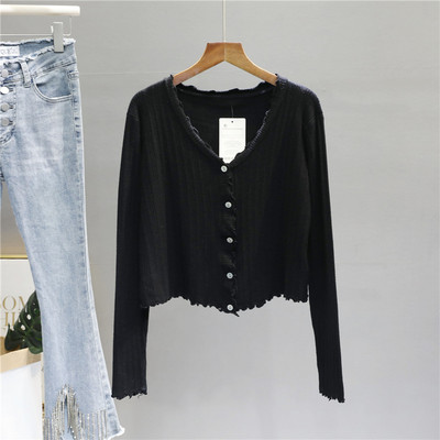 Καθημερινή κοντή ζακέτα με μακριά μανίκια και κουμπιά για γυναίκες