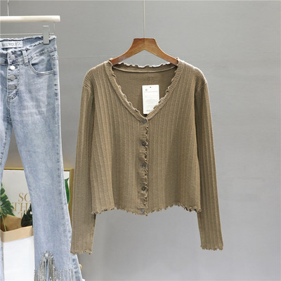 Καθημερινή κοντή ζακέτα με μακριά μανίκια και κουμπιά για γυναίκες