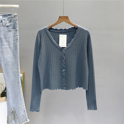 Καθημερινή κοντή ζακέτα με μακριά μανίκια και κουμπιά για γυναίκες