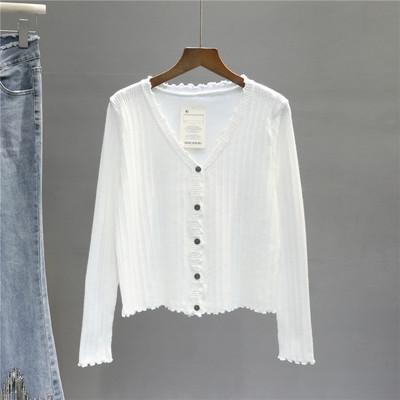 Καθημερινή κοντή ζακέτα με μακριά μανίκια και κουμπιά για γυναίκες