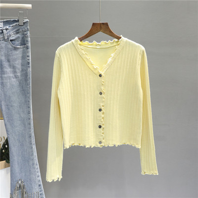 Καθημερινή κοντή ζακέτα με μακριά μανίκια και κουμπιά για γυναίκες