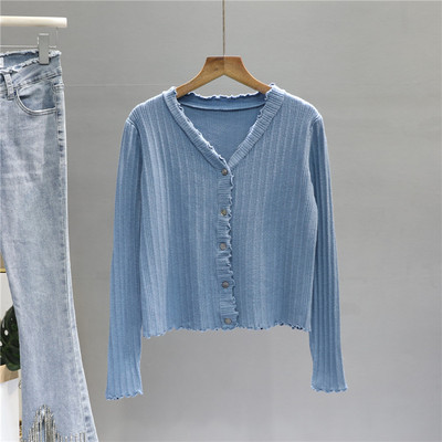 Καθημερινή κοντή ζακέτα με μακριά μανίκια και κουμπιά για γυναίκες