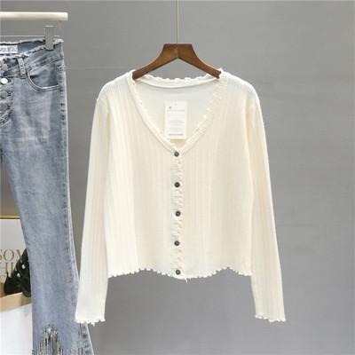 Καθημερινή κοντή ζακέτα με μακριά μανίκια και κουμπιά για γυναίκες