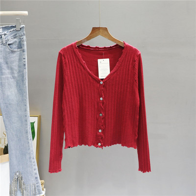 Καθημερινή κοντή ζακέτα με μακριά μανίκια και κουμπιά για γυναίκες