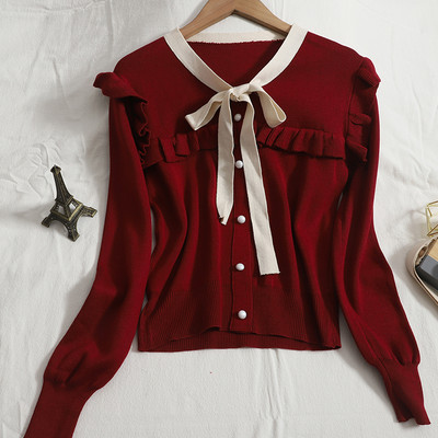 Μοντέρνα γυναικεία ζακέτα με κορδόνια και βολάν σε διάφορα χρώματα