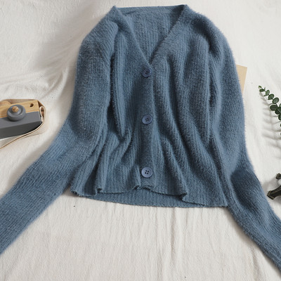 Νέο μοντέλο ζεστή γυναικεία ζακέτ με στρογγυλά κουμπιά και λαιμόκοψη spitz