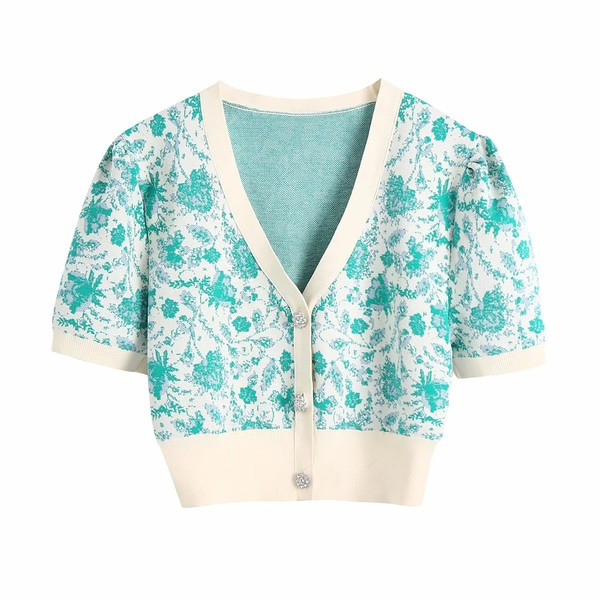 Cardigan scurt tricotat cu model floral