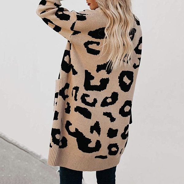Дамска дълга жилетка с животински принт и джобове