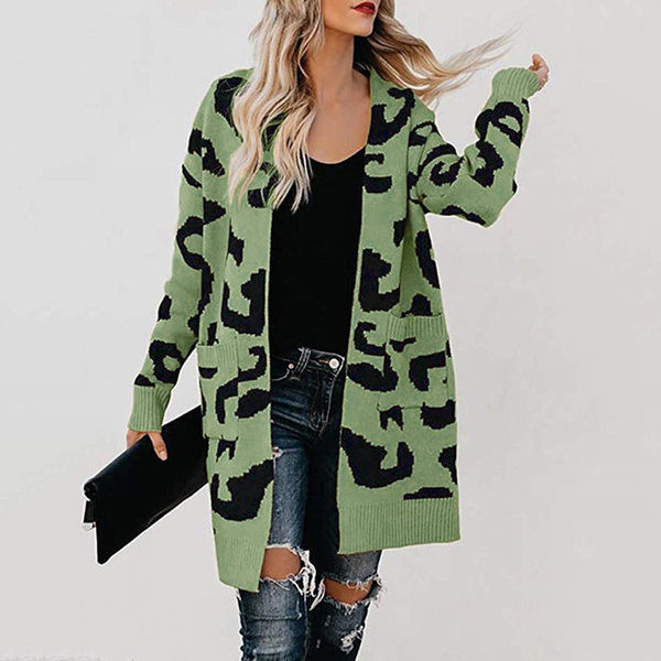 Дамска дълга жилетка с животински принт и джобове