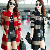 Naiste pikk metallnööpide ja taskutega kardigan