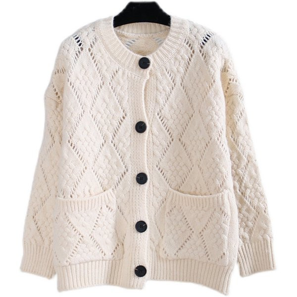 Naiste kootud vest taskute ja ümara kaelusega