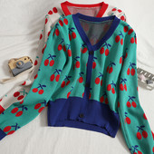 Värviline naiste vest spitsikaelusega ja pikkade varrukatega