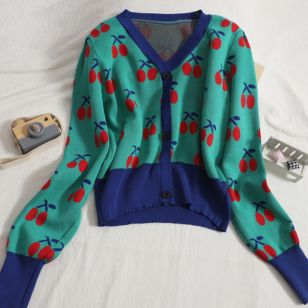 Värviline naiste vest spitsikaelusega ja pikkade varrukatega