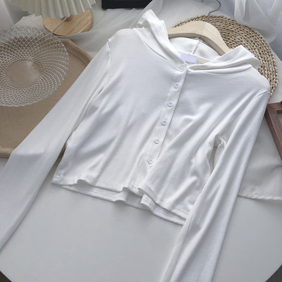 Casual γυναικεία ζακέτα με κουμπιά και κουκούλα