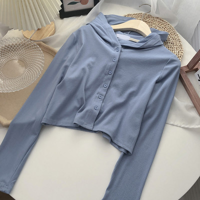 Casual γυναικεία ζακέτα με κουμπιά και κουκούλα