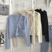 Lühikese mudeliga naiste kardigan taskutega