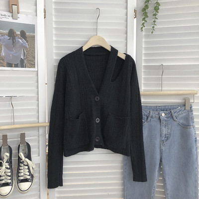 Lühikese mudeliga naiste kardigan taskutega