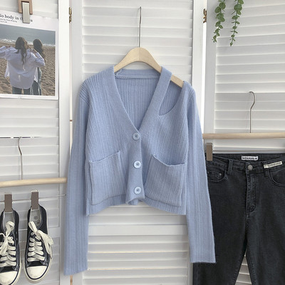 Lühikese mudeliga naiste kardigan taskutega