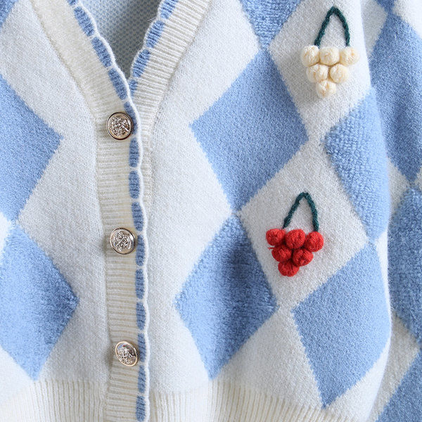 Sinine nööpide ja spitsikaelusega naiste kardigan