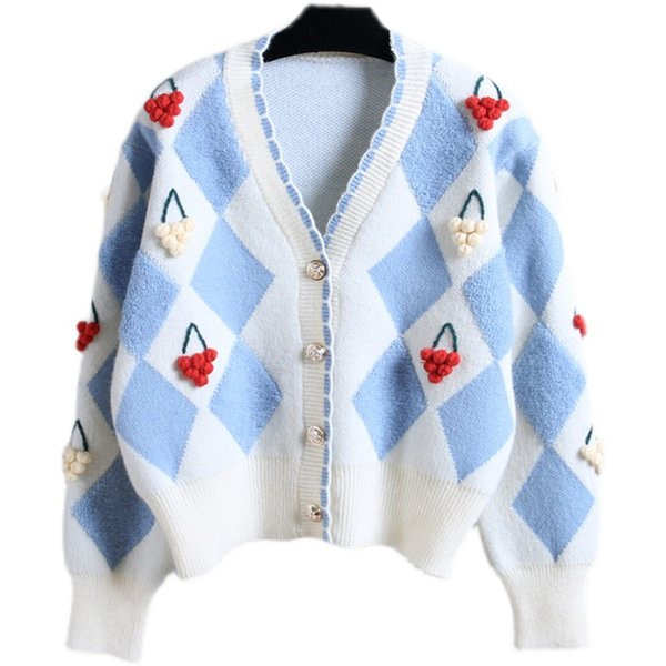 Sinine nööpide ja spitsikaelusega naiste kardigan