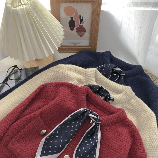 Γυναικεία πλεκτή ζακέτα με κορδέλα στο γιακά