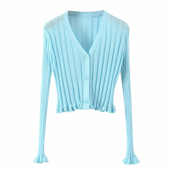 Εφαρμοσμένηκοτλέ ζακέτα με spitz λαιμόκοψη και βολάν