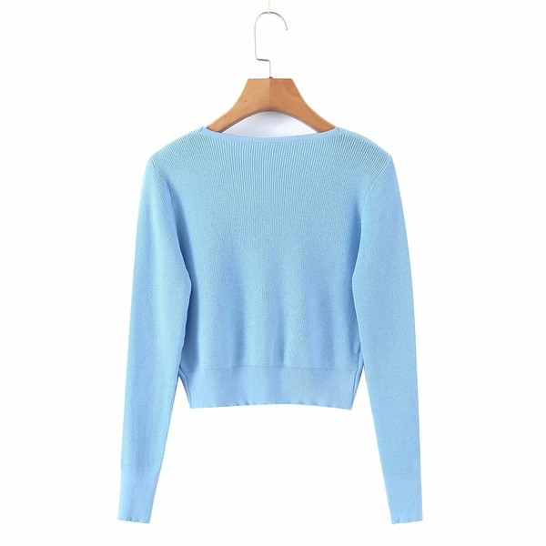 Γυναικεία casual ζακέτα  κοντή  με κουμπιά και λαιμόκοψη σπιτς