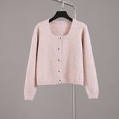 Cardigan de damă într-o singură culoare, cu decolteu pătrat