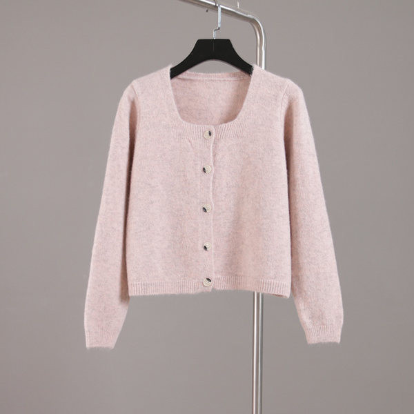 Cardigan de damă într-o singură culoare, cu decolteu pătrat