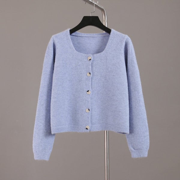 Cardigan de damă într-o singură culoare, cu decolteu pătrat