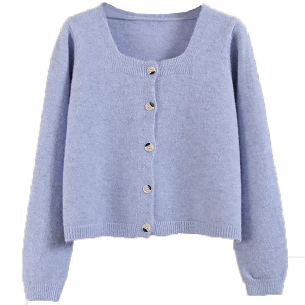 Cardigan de damă într-o singură culoare, cu decolteu pătrat