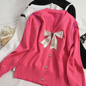 Μοντέρνα γυναικεία ζακέτα με κορδέλα και λαιμόκοψη spitz