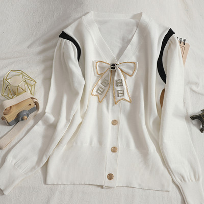 Μοντέρνα γυναικεία ζακέτα με κορδέλα και λαιμόκοψη spitz