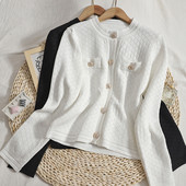 Moderan ženski prsluk s okruglim izrezom - bijelo-crni