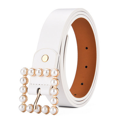 Μοντέρνα έκο δερμάτινη ζώνη με πέρλες