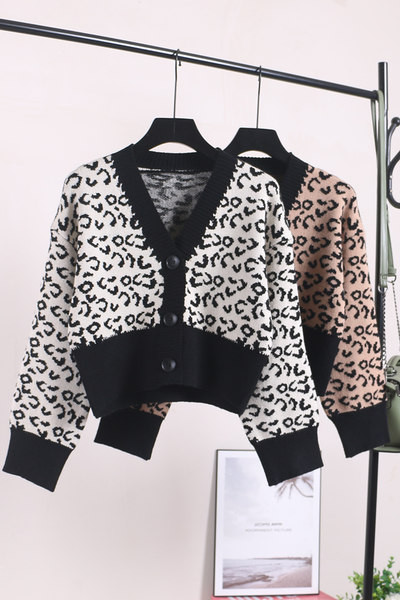 Naiste nööpide ja loomamustriga kardigan