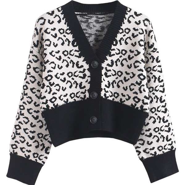 Naiste nööpide ja loomamustriga kardigan